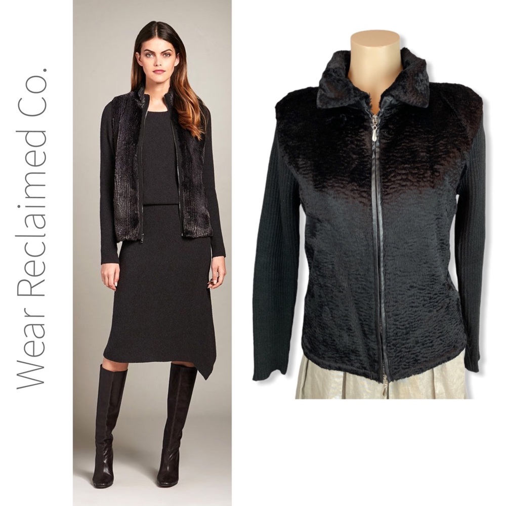 CAPRI Black Faux Fur & Knit Sweater Jacket